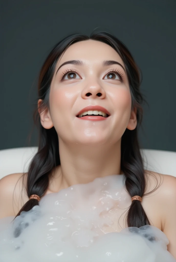 (Highest quality, 4K, 8k, High resolution, masterpiece:1.2), Very detailed, (Realistic, photoRealistic, photo-Realistic:1.37)、smile、Japanese、(Navy blue high neck sleeveless shirt)、(((Bukkake)))、Lips parted,