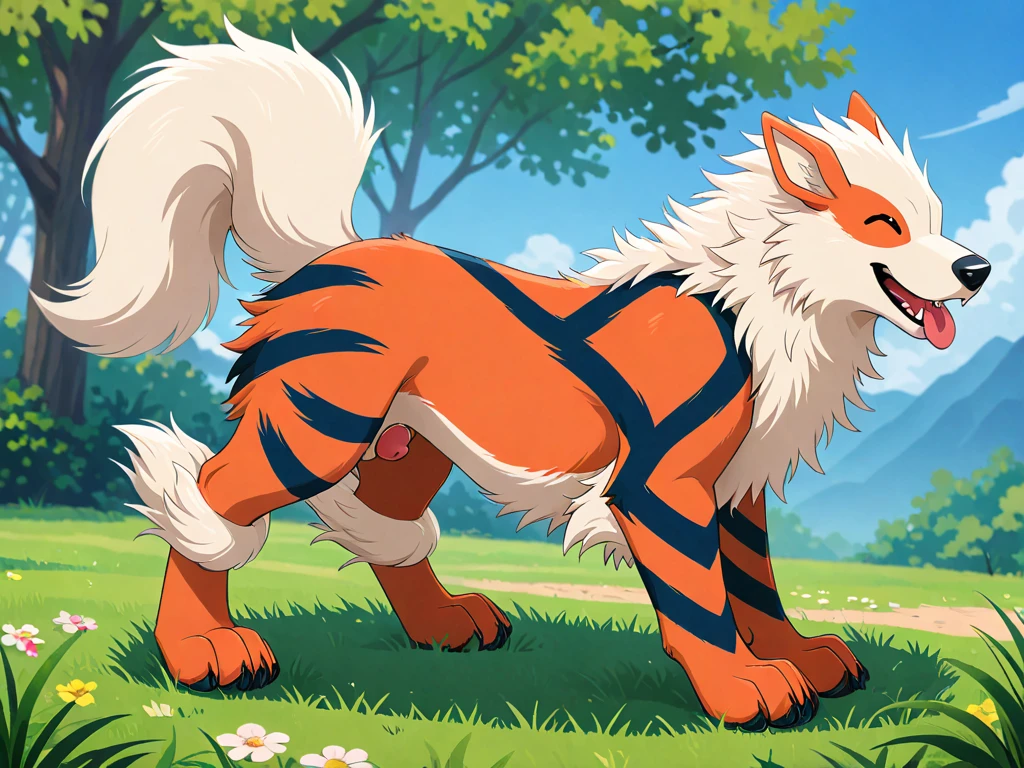 Arcanine,male,balls,feral,knot,rear view,seductive,