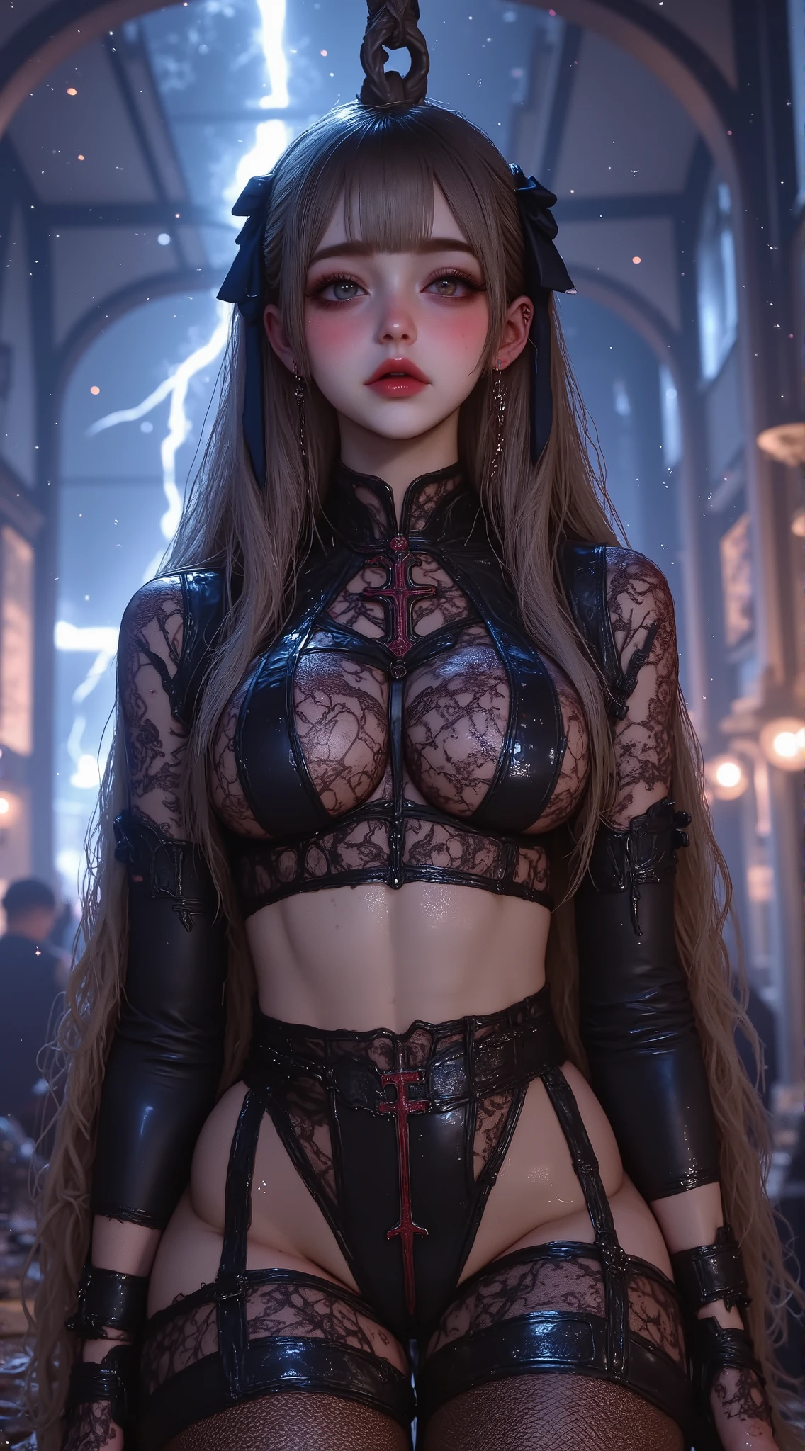 Detailed image quality,Pandora the Witch,wing, Succubus Theme,堕落Angel,Excellent,scary,Secret Terror,Tentacles,With eyes,Uncanny Valley Effect,Beast Blood Moon,skeleton,vampire,Hellfire,Dark Queen,Angel,magician magic witch,16岁Angel,Eyes are blue(Pupils as deep as the starry sky),Gorgeous tattoo designs all over the body,foto do rosto(8K picture quality,Rich in details),Dark eyeshadow,