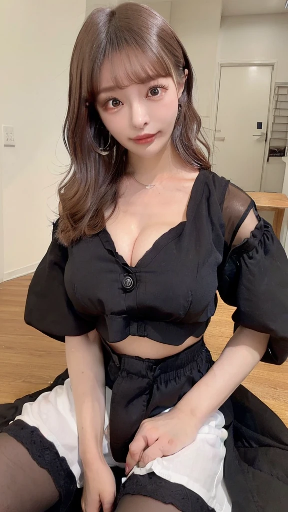 (8K:1.1、RAW photo, Top Quality Masterpiece:1.2、RAW photo)、portrait, High resolution RAW color photos, professional photos、super resolution, 8K, (reality, real photos:1.3), 1 person、super detailed pussy, so beautiful, very detailed, amazing details、cute beautiful woman with perfect body:1.4、スリムでbig breasts:1.2、full body image, amazing details、cute beautiful woman with perfect body:1.4、big breasts:1.2、shiny skin、glossy lips、High-definition face and skin texture、fine eyes、double eyelid、very detailedな、((dark gray hair color、long hair、curly hair), ((Chest H cup:1.2, my breasts are too big:1.2、big breasts:1.2))、(((plump breasts:1.4)))、((shiny skin:1.3))、(high resolution chest、happy expression)、(((ample breasts:1.3)))、(((plump breasts:1.3)))、((thin waist、beautiful abs:1.2))、((Full body Esbian:1.1、Angle from a distance:1,1))、(earrings、diamond necklace)、((white knit:1.3、off shoulder knit))、((Black frilly miniskirt:1.3))、((Long boots in black con town)