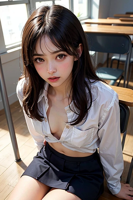 4K,((Highest quality)), ((masterpiece)) , BREAK,((one girl)), (detailed),((in the classroom)), ((One girl)), ((nude)),((13 years old)),((flat chest:1.5)), (stare at viewer with stern eyes:1.5),((one girl)),(bob cut hair),surprised, ((beautiful realistic face)),((A bow tie)),Beautiful Korean Women, Beautiful young Korean woman, Young and adorable Korean face, Gorgeous Young Korean Woman, Korean Girls, Girl cute beautiful face, Portraits of Korean female idols, Young and pretty Asian face, Cute natural anime face,Asian pretty face,((finely detailed face)),((glistening eyes)),((glistening eyes )),((large eyes)),(( pretty eyes)) ,(detailed),Perfect Face,((One girl)), ((clear eyes)),((show nipples)),((beautiful skin)), don't wear anything ,(((show nipples))),(upper body),(Middle school students), ((show nipples)),((Thin-lipped frown 1.8))