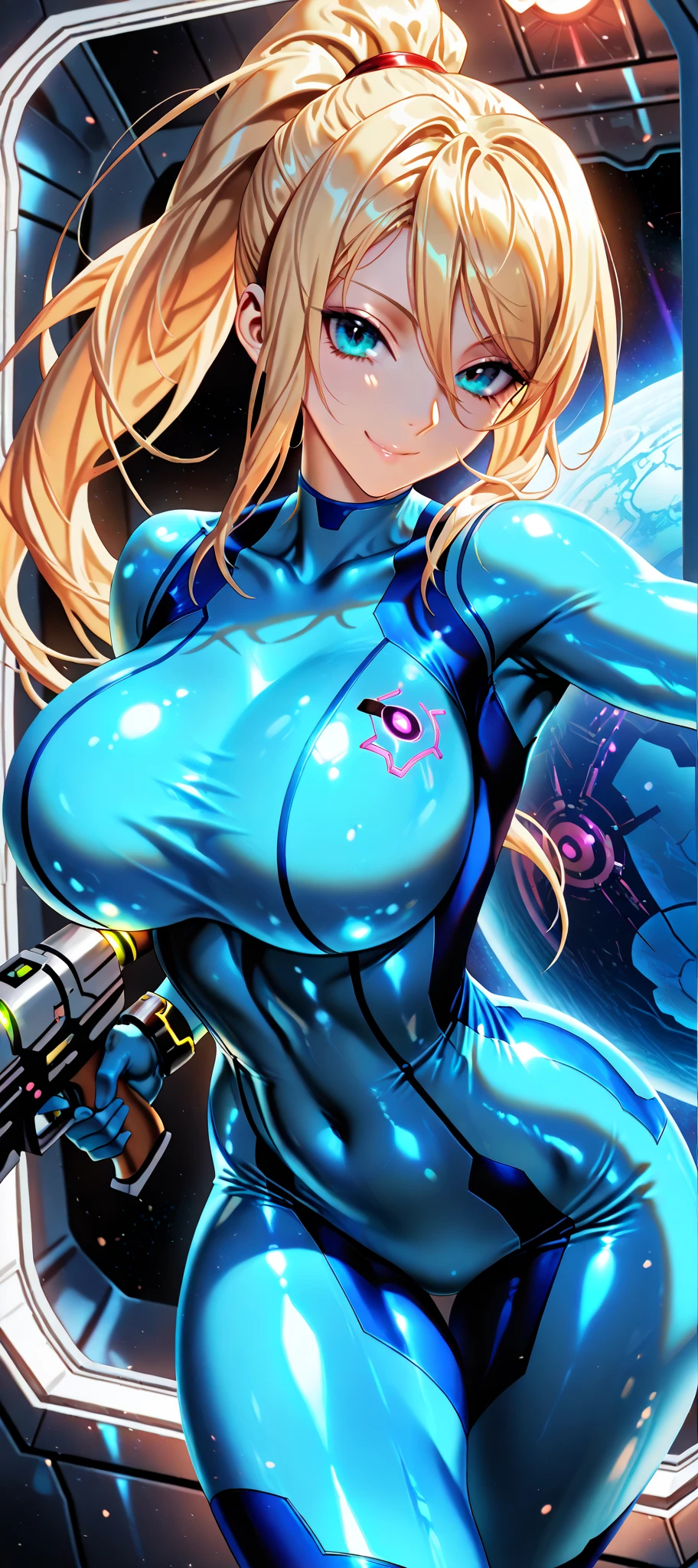 sexy woman big tits samus amran suit morning
