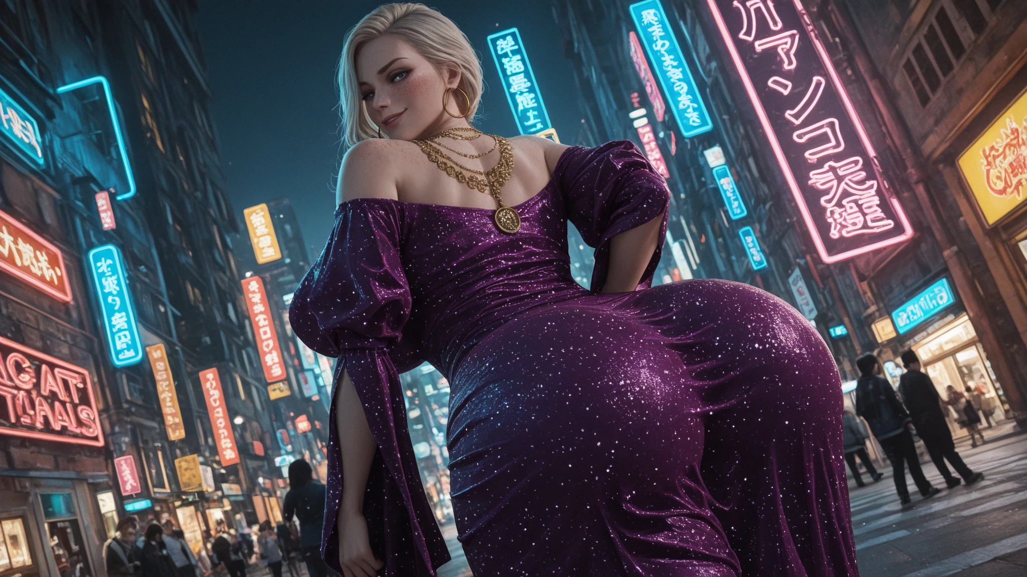 ((2 girls)), sakura from naruto, (round small breasts), (((big round ass and large thigh))), (((big ass))) ,((slender body, thin waist)), pink hair, detailed face, wearing a gorgeous leopard inspired dress at a party. The girl stands at the heart of the party and looks very confident and elegant.
The dress is beautifully designed from a fabric resembling leopard skin, with its unique patterns and harmonious colors of brown, black and orange. It matches her look and reflects her strong and bold personality.
The length of the dress reaches knee level, highlighting the beauty of her stature. The dress is decorated with elegant details such as a deep V neckline, long fitted sleeves, and a thin belt that defines the slim waist.
The story gently falls starting from the waist to reveal her figure, giving her a striking and elegant look. Her graceful legs appear in perfect balance with her prominent dress.
Her standout look is completed with simple and elegant jewelry, such as delicate bracelets and simple earrings. There are finishing touches of attractive makeup and an elegant hairstyle that flows gently over her shoulders., cleavage exposed, big breasts, superior quality, many details, Puri focus Sharp and realistic