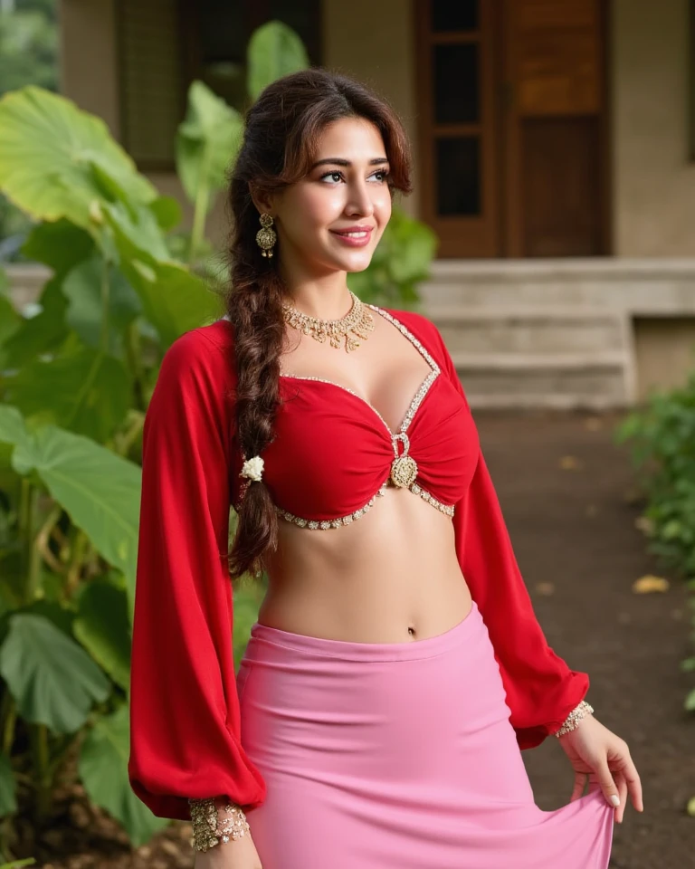 Samantha ruth prabhu standing in the middle of a waterfall, view from behind, naked, , perfect round breasts, sexy pose, wet body,enchanting look, sexy smile, jewelry, belly chain, full body, flower, earrings, makeup, border, (realistic:1.2), (realism), (masterpiece:1.2), (best quality), (ultra detailed), (8k, 4k, intricate),(full-body-shot:1), (85mm),light particles, lighting, (highly detailed:1.2),(detailed face:1.2), (gradients), nsfw, colorful,(detailed eyes:1.2)(detailed background),detailed landscape, (dynamic angle:1.2), (dynamic pose:1.2), (rule of third_composition:1.3), (Line of action:1.2)