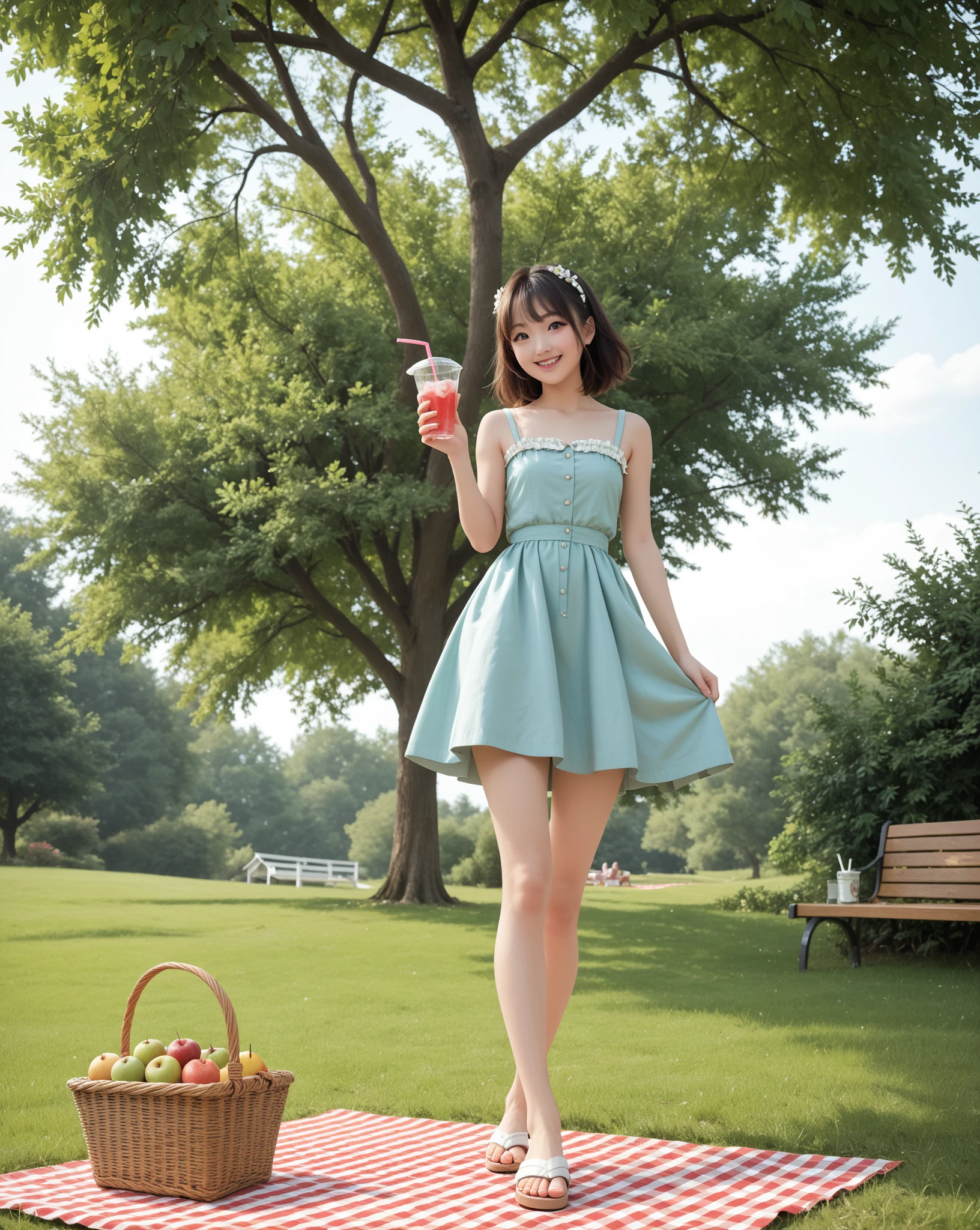 ((best quality)), ((masterpiece)), (detailed), 1girl, 18 year old, ((whole body)), from front, on a bench in a city park, various poses