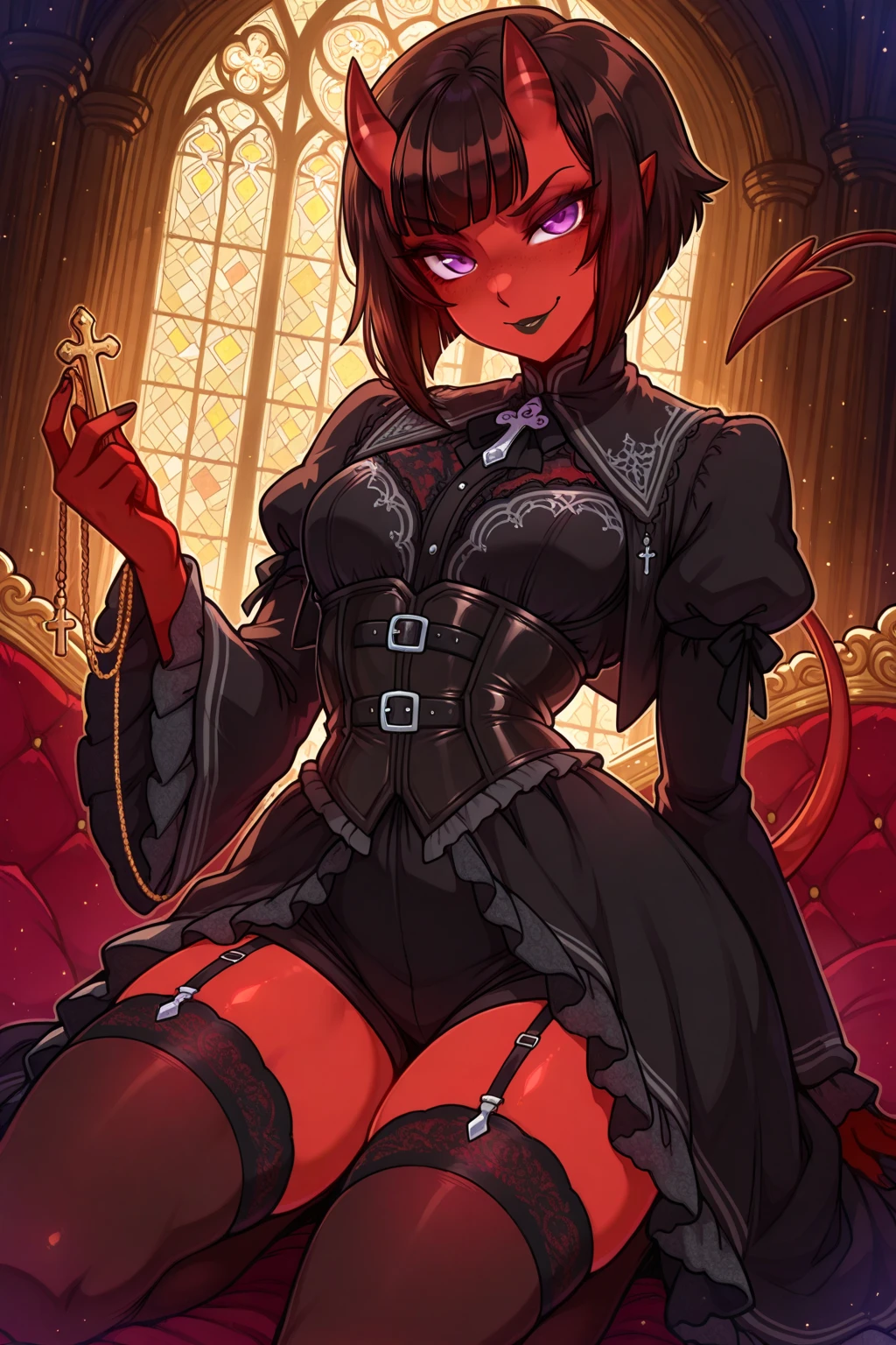 nsfw,,,,(sara valestein),(sen12),1girl, large breasts,choker, belt, yellow eyes, red hair,((high heel boots, Knee-high boots)),1 boy and 1girl are having sex