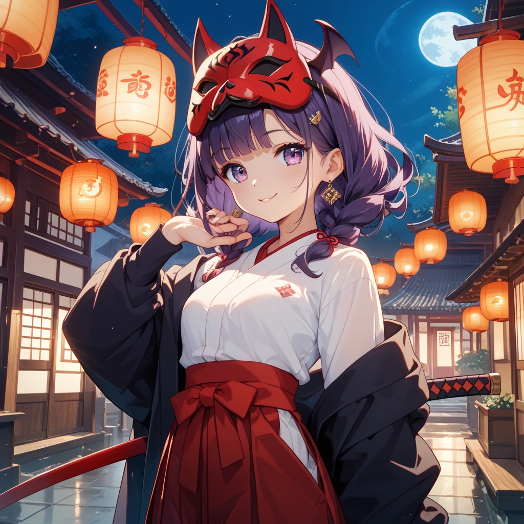 masterpiece, high resolution, high quality, shop, daytime, red kimono, big breasts, cat ears, floral pattern, red eyes, NSFW, black hair, ponytail