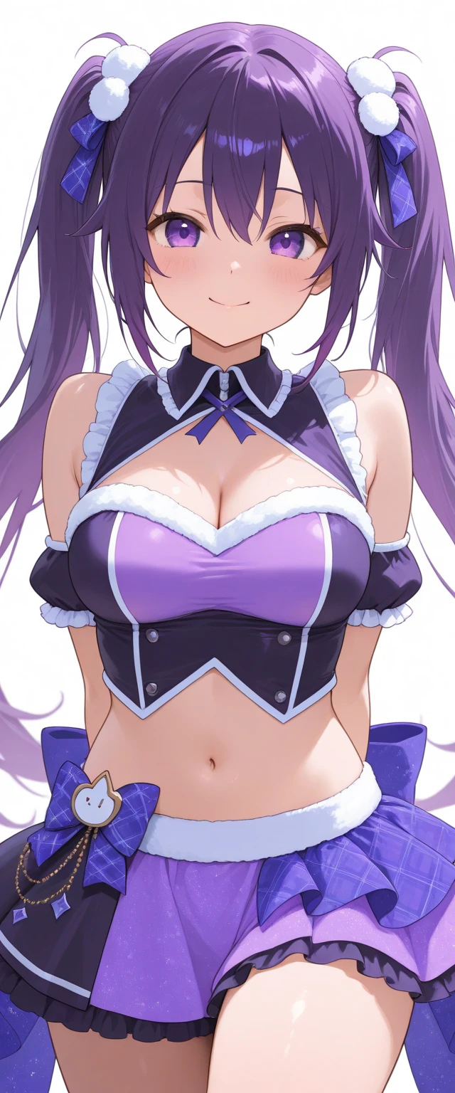 high color saturation、masterpiece、highest quality、High resolution, cheerleader, Improve, (sunburned skin), purple hair color, black mesh, Sweat,
huge breasts, open your mouth, narrow your eyes,smile, blush, (underboob), 1 girl, (:1.8, missionary:1.3),