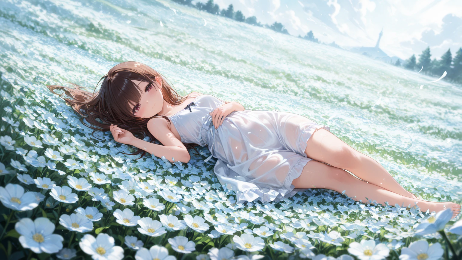 (((many KAWAII girls laying on flowers, flower background, concept art))), ((SFW)), (Exposed:1.2), (nipple:-0.9), (Acutance:0.8), (Extremely Detailed KAWAII Face variations), ( 8K finest-quality, ultra-detailed), ( realistic, (Hyper-Realism:1.37), ), an extremely delicate and beautiful, (( covered girl's body with many many flowers)), ( no extra limbs ) . full of flowers, filled with flowers, Overflowing flowers .