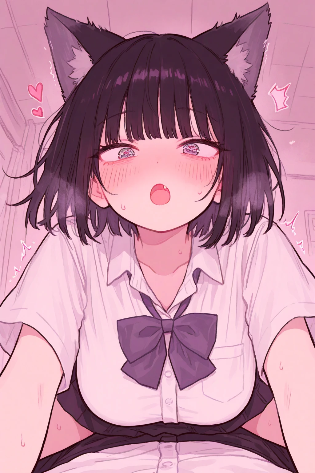 Body covered in 、Naked、、Covered in semen,girl,Black Hair、Shaggy Hair、Naked、Ahegao、Creampie、Climax、Heart shaped pupil、uniform