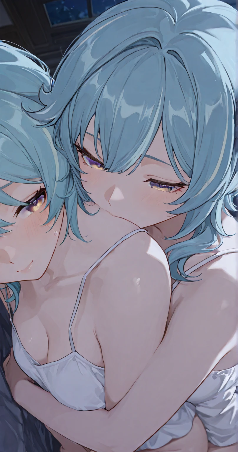 NSFW,masterpiece,Highest quality,High resolution,Super detailed,Shiro \(no game No life\),Long Hair,Multicolored Hair,Hair between the eyes,Gradient Hair,Yellow Eyes,Flat Chest,Love Hotel at Night,bedroom,Embarrassed,blush,Ahegao,Lying down,Leg spread,Open your mouth、Stick your tongue out,Roll your eyes、squint,orgasm,Squirting,One middle-aged man,Having sex