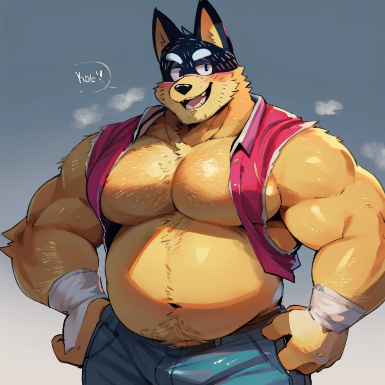 Make a freddy fazbear from the first game. muscular guy who has red shorts, postscript don&#39;t make him so muscular