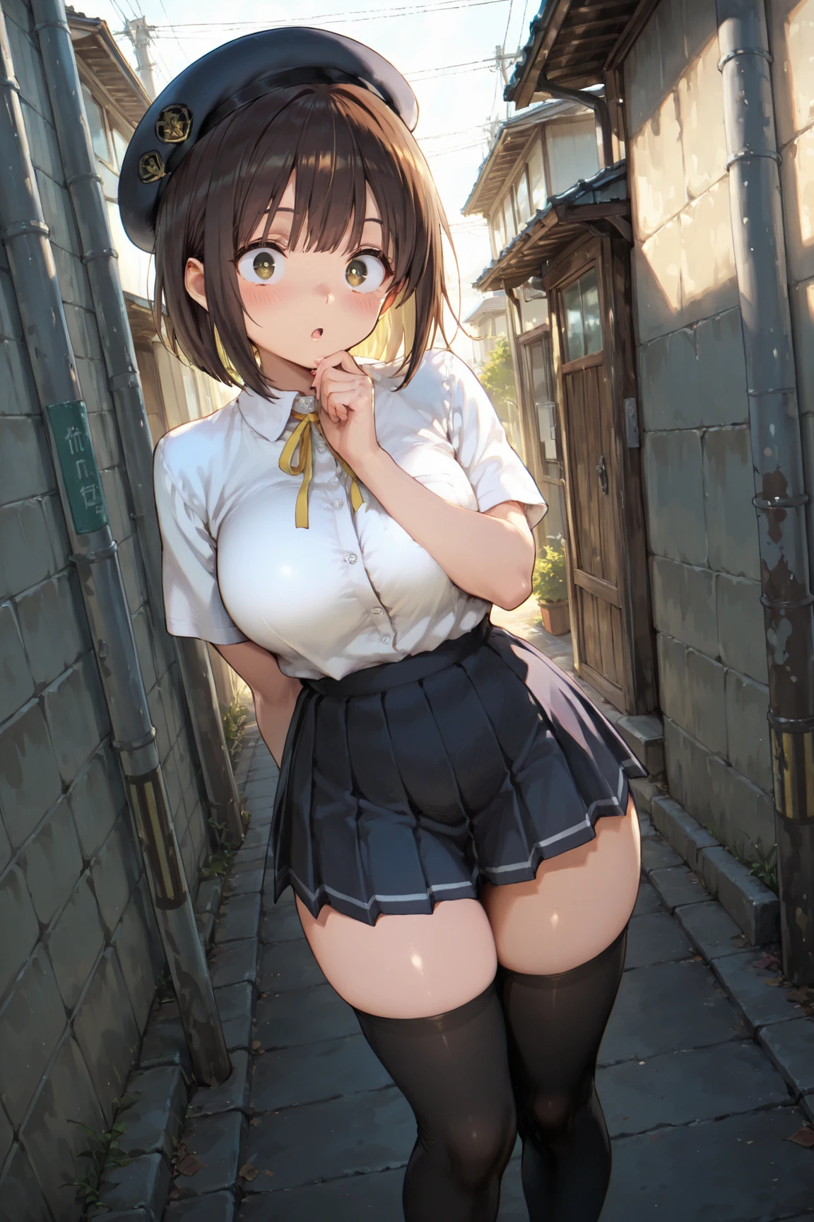 Anime girl posing on the street in a short skirt and black top, (Put your hands on your hips),Beautiful anime girl crouching, Anime girl crouching, Enchanting anime girl, , a Surreal , Gwaiz, Surreal , chic, Gwaiz on artstation pixiv, Gwaiz on pixiv artstation,(masterpiece), (One serious civil service commissioner: 1.3), (Super thick and plump body: 1.3), (Huge breasts and buttocks)), (Small Head: 1.2), (Very small uniform)), (Shiny skin: 1.2), (A speech while crouching in the stands in the schoolyard in the morning)), {fat},1boy, penis, doggystyle, from behind, spreadassms, chubby body, fat body, short,ultra detailed, masterpiece, best quality, blush, a woman, rolling eyes, open mouth, school girl, wearing , wearing glasses, classroom, sunset, light particles, hdr, brown grey hair, midium wavy hair, shiny hair, bang, single braid, clear grey eyes, Smiling Kiss, Tongue Out, アニメ ,orgasm face, sexual climax, bitch, back shot, back view, low angle, from below, back view, arched back, looking back, all fours, chubby body, BIG ASS , saliva, BBW, slender waist, anal, seiza, hands on head,white eyes, Hand Drawn, Showing Ass, Bobcut, Knee socks, (Super thick and plump body: 1.3), Butt sticking out, Close your legs, seiza, spread legs, pleated skirt, Stretch your arms back, long pleated skirt, I can't see your butt, Buttocks hide, Arms folded behind back, Super big butt, Awesome numbness , Plump , Chubby, Butt sticking out,