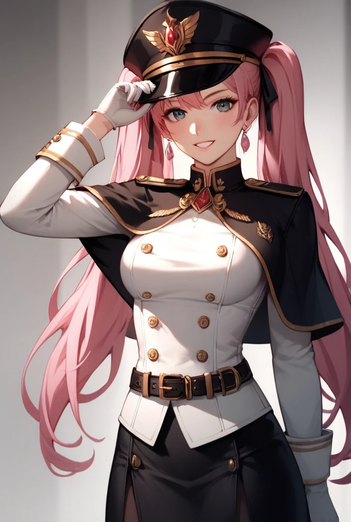 (masterpiece, best quality), intricate details,
1girl, hilda, pink hair, pink eyes, long hair, hat, peaked cap, military, uniform, military uniform, choker, thighhighs, boots, thigh boots, white footwear, chest tattoo,