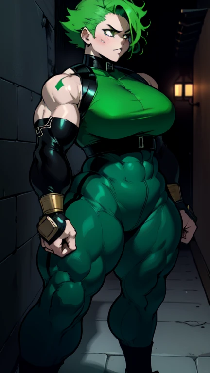 Huge muscles,Huge erect penis,On the roofs of Paris,Massive ,blushing cheeks,Green Hair,Green clothes,Hero Suit,Crying and distorting face in pain,Ejaculate