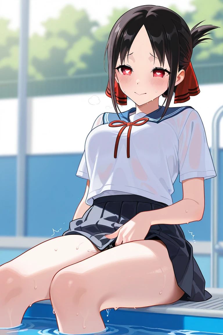 (POV from above), (Best quality: 1.5), (masterpiece: 1.5), (2.5D), (good definition), (detailed face), (well-drawn face), (vivid colors), (1 character), (exaggerated proportions), (hentai), (perfect anatomy), (character in the center), (absurd), (4k wallpaper), (detailed eyes), (perfect hands), (perfect fingers), (beautiful skin ), (shiny skin), (perfect shadows), (perfect lighting), (full body), (beautiful eyes), (masterpiece), (voluptuous body), (pretty face), young girl, dark brown hair, hair long straight with bangs, red eyes, wears (school uniform) with thigh-high stockings, flirtatious and lustful expression, huge breasts, huge thighs, huge butt, voluptuous body, good proportions, is walking down the street and a boy with a huge penis hugs her