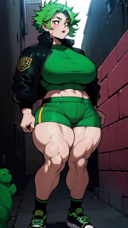 1girl, dark green hair , hair in pony tail, maki zenin from the anime jujutsu kaisen, big plump belly, ((((huge belly))), huge belly, pretty face, nose, lips, beautiful eyes, circle glasses, (best quality, masterpiece, 4k, sharp focus), professional photograph, sharp focus, dramatic, award winning, cinematic lighting, octane render, unreal engine, volumetrics dtx,