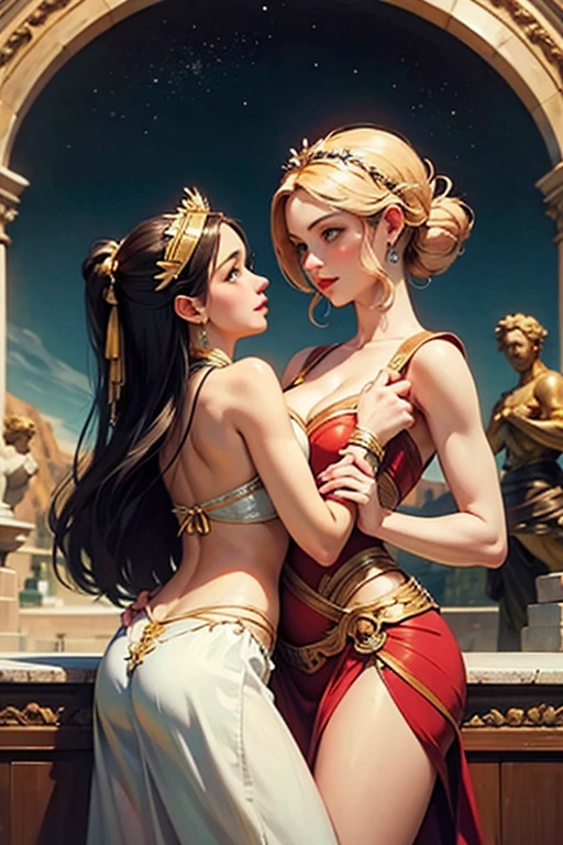 European beauty, Blonde hair, In Ancient Rome, Lift your butt, Sexy short skirt, Coiled hair, Period clothing,Braids,Long-legged beauty,transparent,Surrounded and captured by male soldiers