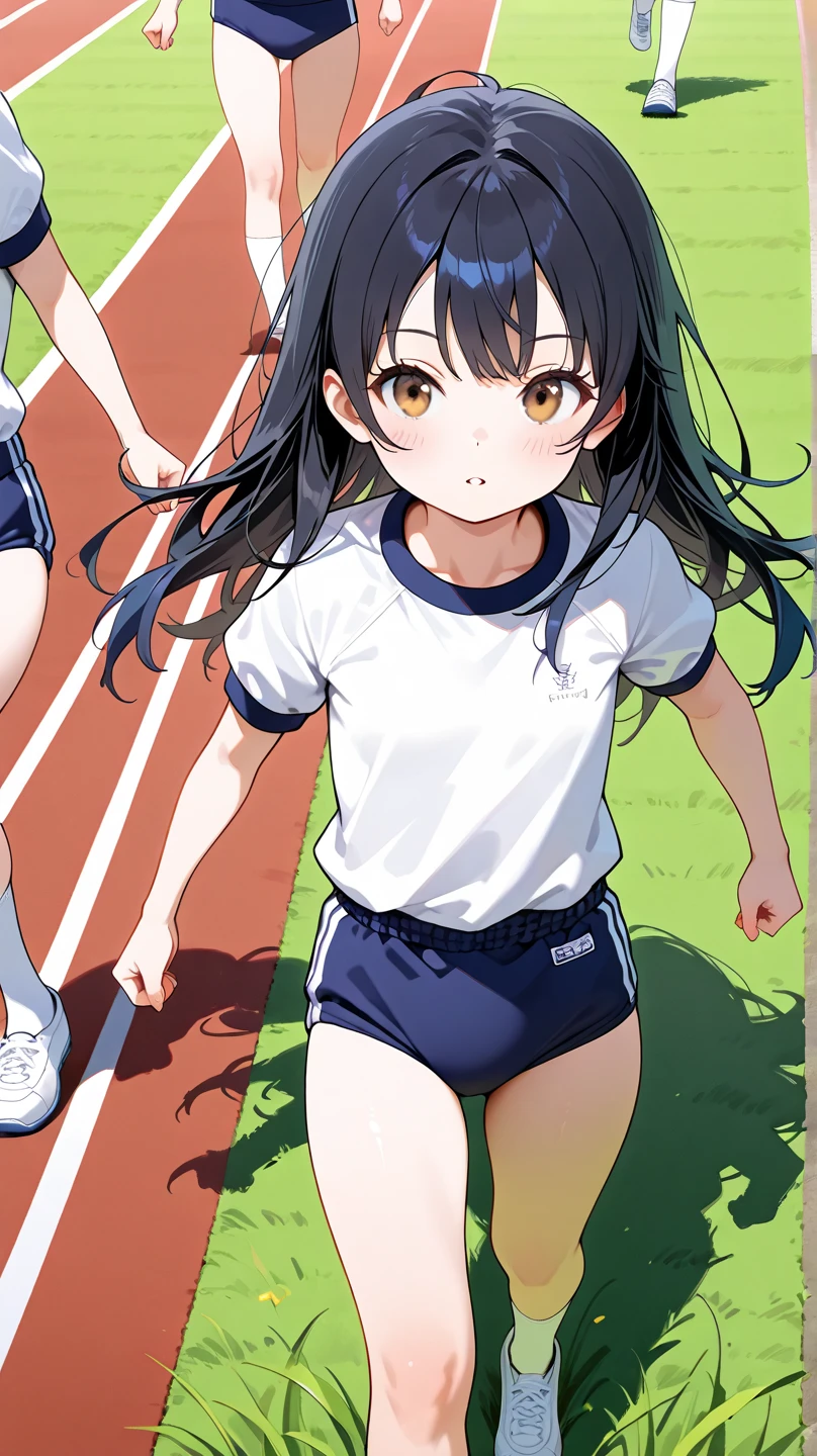 ((masterpiece, high quality, best quality)),
1girl, running, gym uniform, red buruma, black hair, dutch angle, outdoors, hairband, tree, short hair, sneakers, shoes, socks, day, ahoge, open mouth, jumping,
<lora:norita-style_v1.0:1.0>