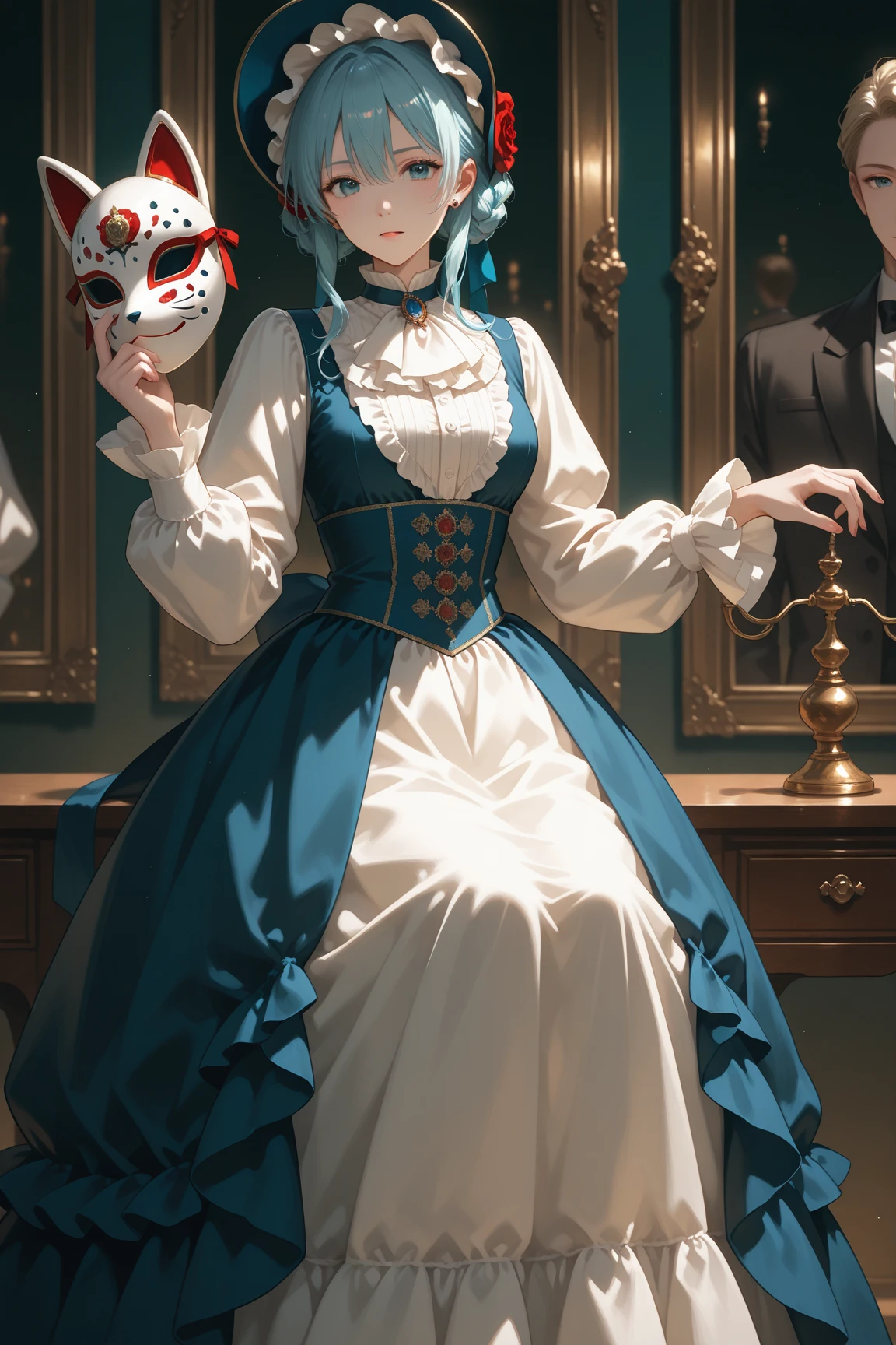 rococo victorian GelatoStyle:0.9 <lora:GelatoStyle:1.0> woman with Turquoise hair