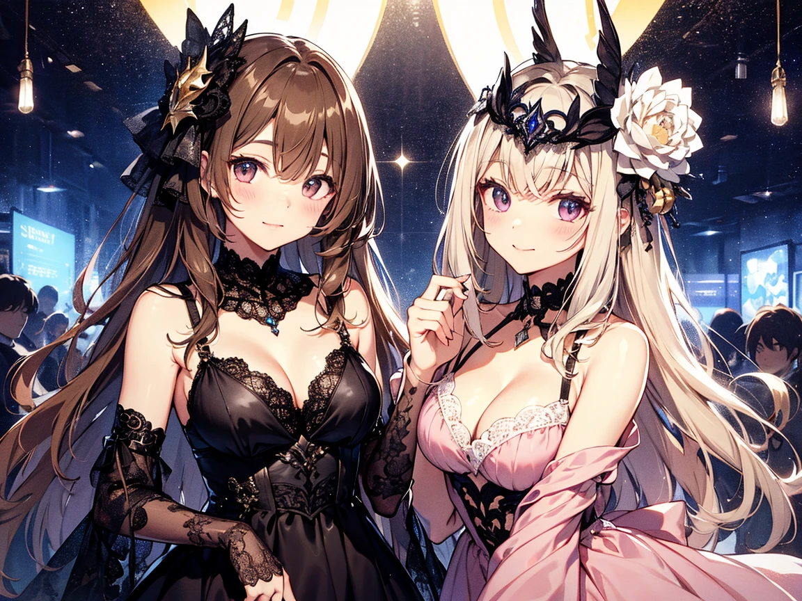 top-quality、Highest image quality、masterpiece、teenage girl((18-year-old、 Agar、vest bust、medium bust,wide open breast tea、golden eyes, blonde、poneyTail、slender,highest valley、black vampire skirt、vampire makeup、Black wings、white powder makeup、red nail polish、gothic loli fashion、vampire teeth、black underwear、claw pose、open your mouth wide、spinning pose、Have a microphone、Large slouched posture、bat hair ornament)),high quality、beautiful art、Background with((night live house、red laser light、blue laser light、random laser points、Virtual space、golden laser beam、purple laser light)),masutepiece、Depth of written boundary、movie、visual art、perfect art、