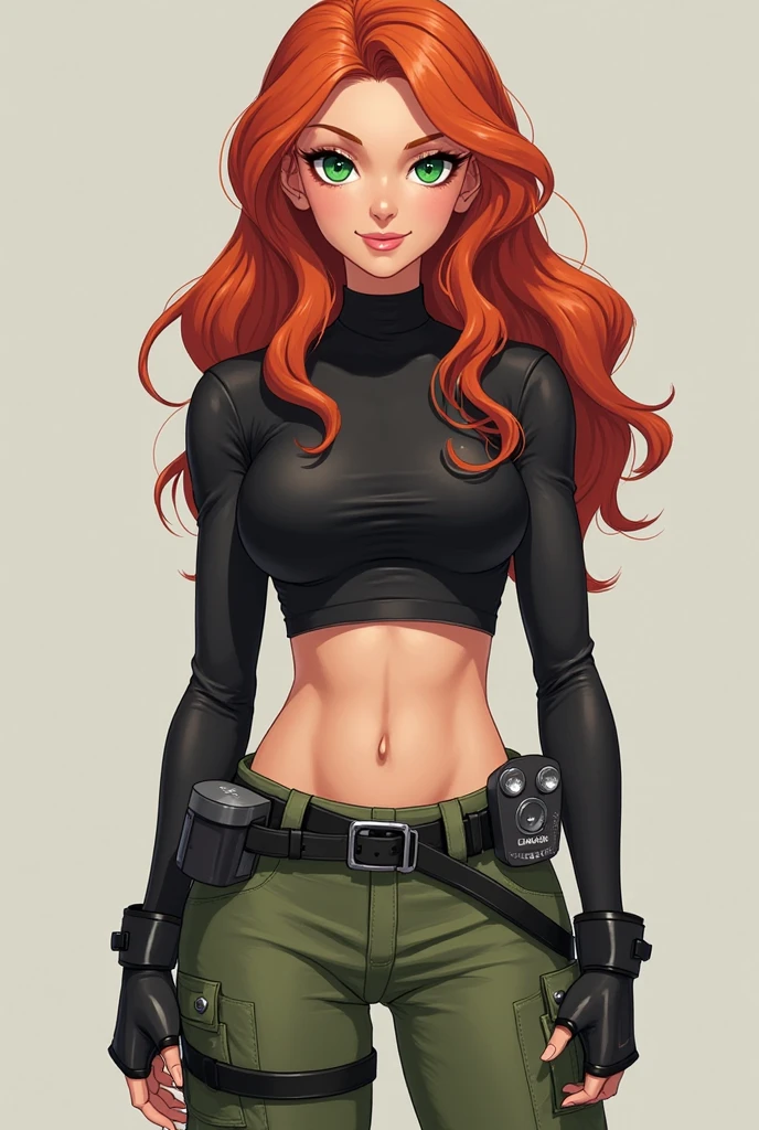 Redhead badass Kimpossible black turtleneck and green pants sexy and alluring mature woman sexy and alluring beautiful and lovely elegant spy badass and magnificent babe sparsely clothed toned abs and large breasts 