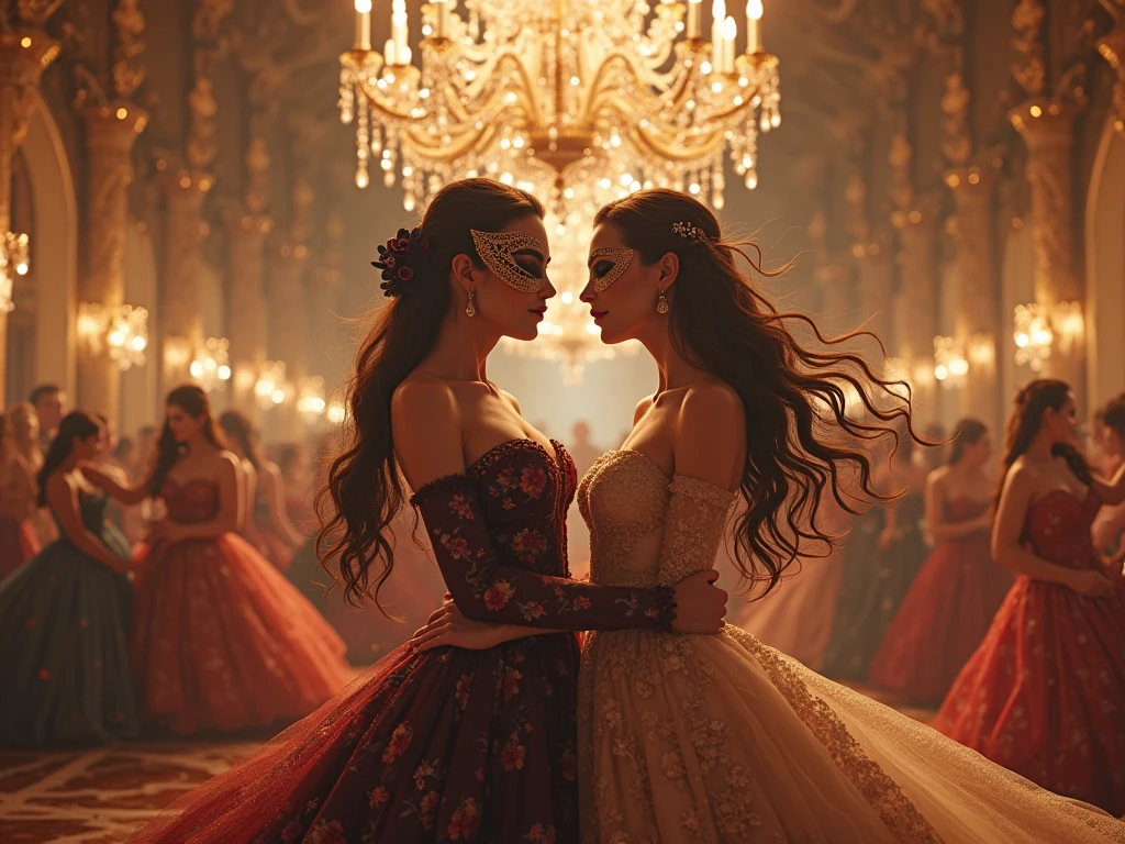 RAW paparazzi photo flamboyant 2women, cat ears, caucasian, <lora:edgFantasyGown:0.8> edgFD, edgFD_ballgown, ballgown, fantasy_dress, huge fox ears, sexually inviting display of ass to crowd, flat chest, ray tracing,detail shadow,shot on Fujifilm X-T4,85mm,f1.2,sharp focus,depth of field,blurry background,bokeh,lens flare  <lora:DETAIL_SLIDER_BY_STABLE_YOGI:0.7>