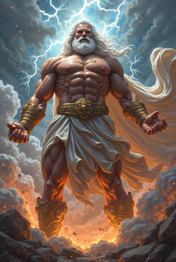 Fais un demi dieux petit en taille qui tiens l'éclair de zeus dans sa main