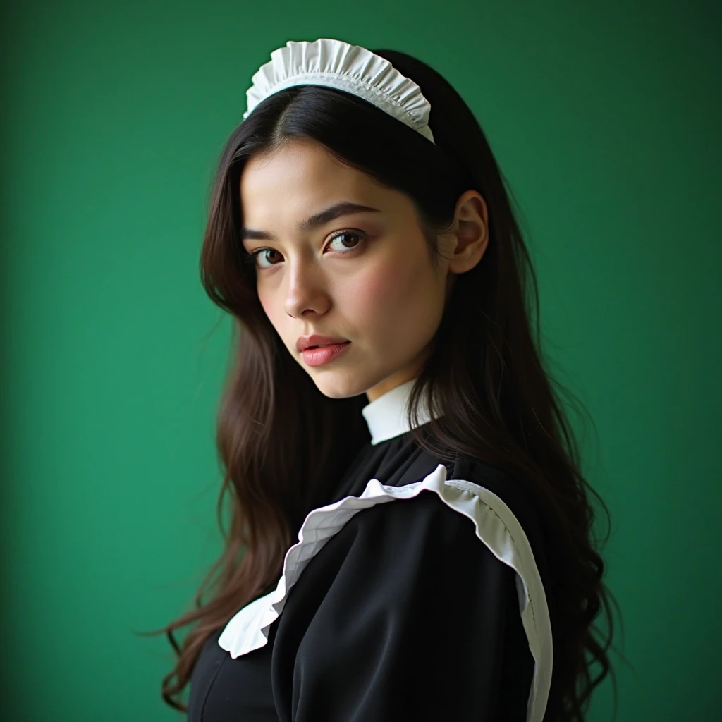 Modern woman, black and empowered, image result of a photo essay in studio, with clear light scheme.
Her look is runway fashion.