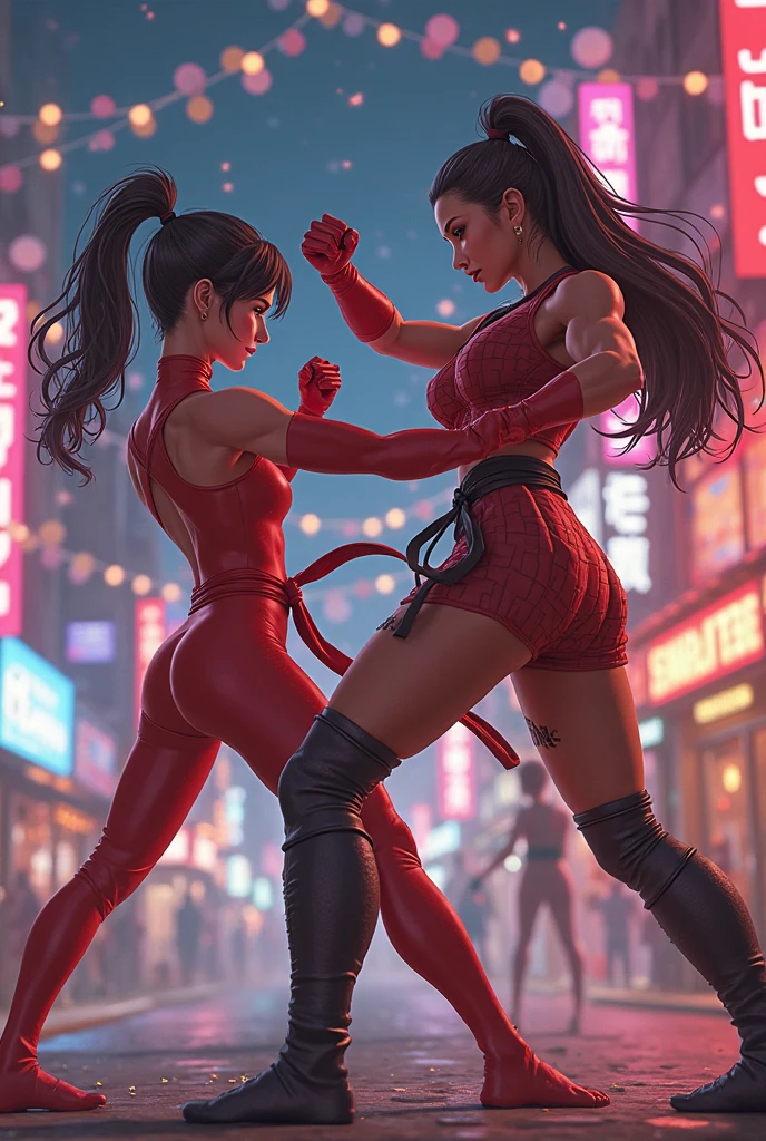 NSFW , In the Jungle , Jungle defense fight , Super Small Human and Biggest Panther , Fullbody shot , Wear Panther pattern Monokini swimsuit with pantyhose , Female boxing Face to face, So huge breasts.