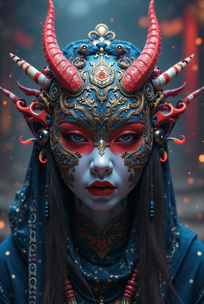 uma mulher African descendent com longos cabelos cacheados e olhos vermelhos usando um capuz de couro preto, wearing an oni mask, anime foda 8k, 4K anime-style, com eerie glowing red eyes, com eerie glowing red eyes, 4k anime wallpaper, 4k anime wallpaper, 4k anime wallpaper, 4k anime art wallpaper, 8K anime art wallpaper, 4k anime art wallpaper, eerie glowing red eyes, demon anime girl, African descendent