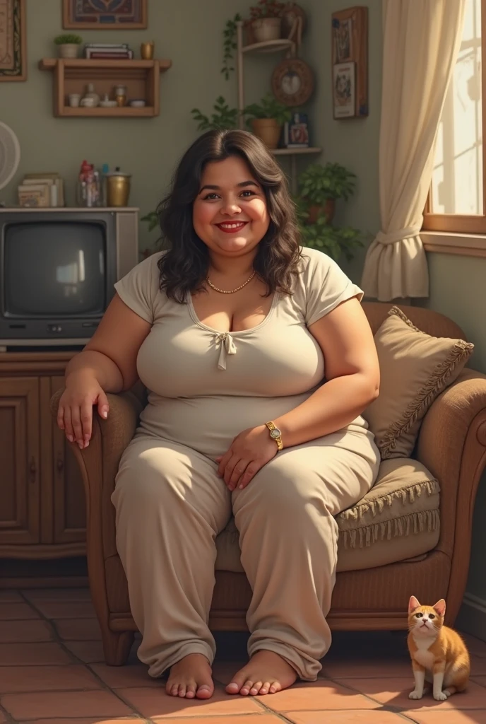 A fat female news presenter has a big belly