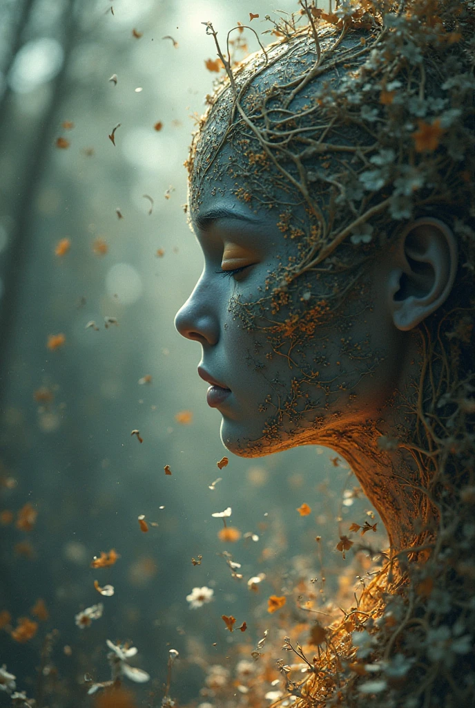 a girl made of dead plants，