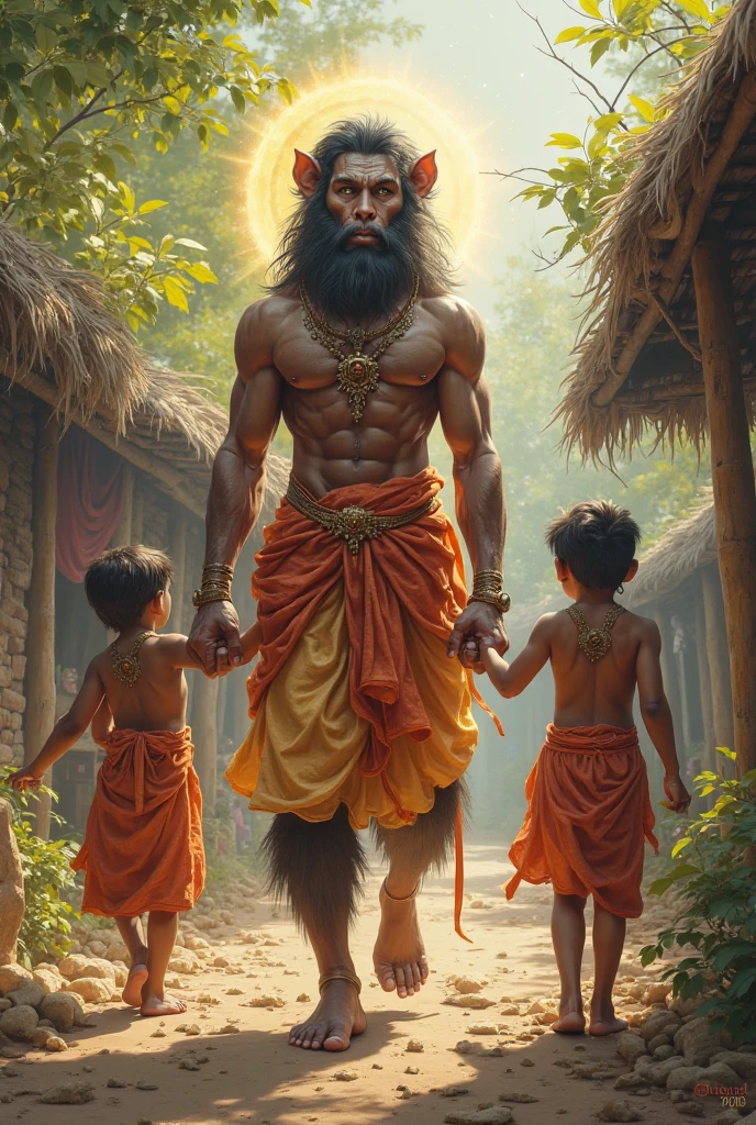 Hanuman ji walking with holding a  hand