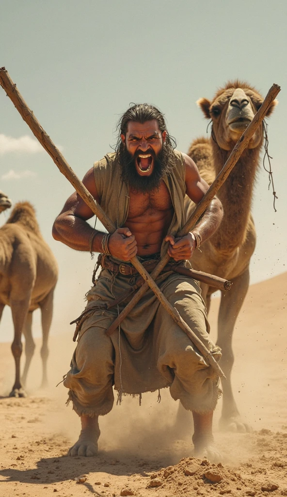 Create a man with camel legs instead of legs