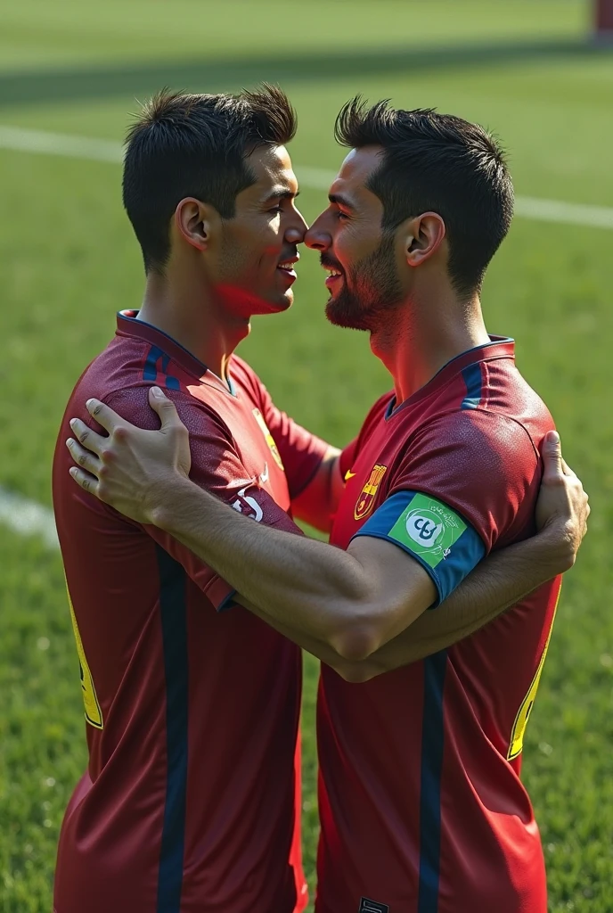 James Rodríguez Colombia team number 10 yellow shirt and Lionel Messi number 10 yellow shirt kissing 