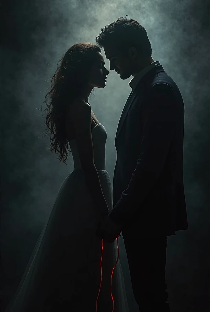 create realistic illustration of a woman rejecting a man, woman with cleavage, man with flowers, expression of horror, tense mood, dramatic blue light, dark environment