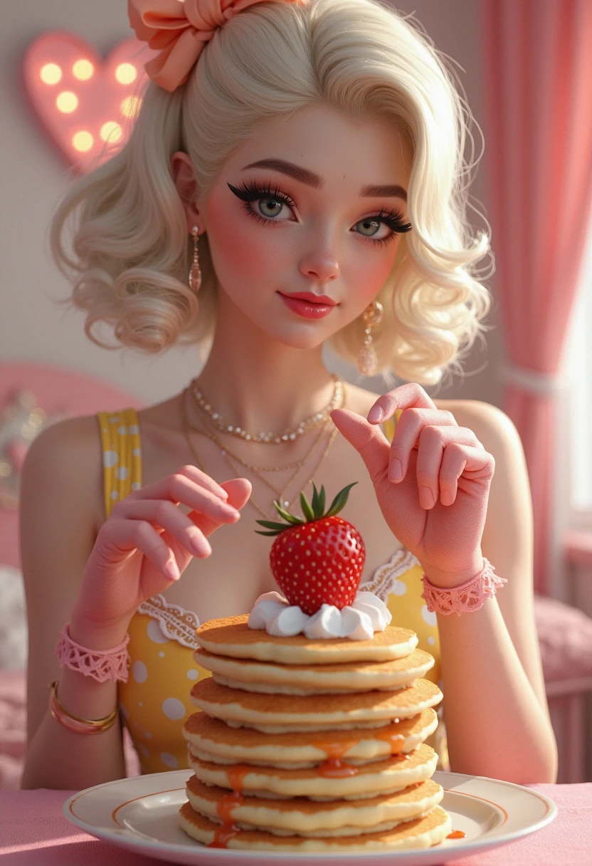 masterpiece, best quality, Woman holding a whole cake, 8k, White background，Solid color background，Woman holding birthday cake, 8k, (Clear focus,  Very detailed) Warren Tufts, Retro, deep cleavage 