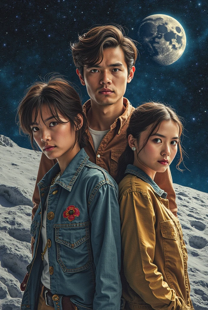 There is boy and girl hond there hand and see the sky with a lot stars and sky have a lot color time is night and some stard are breaking from sky the have smile on there face I want anime character photo and there are couple