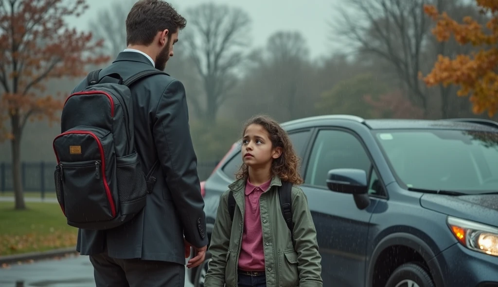 A beautiful girl named Nadia goes to school with her father
