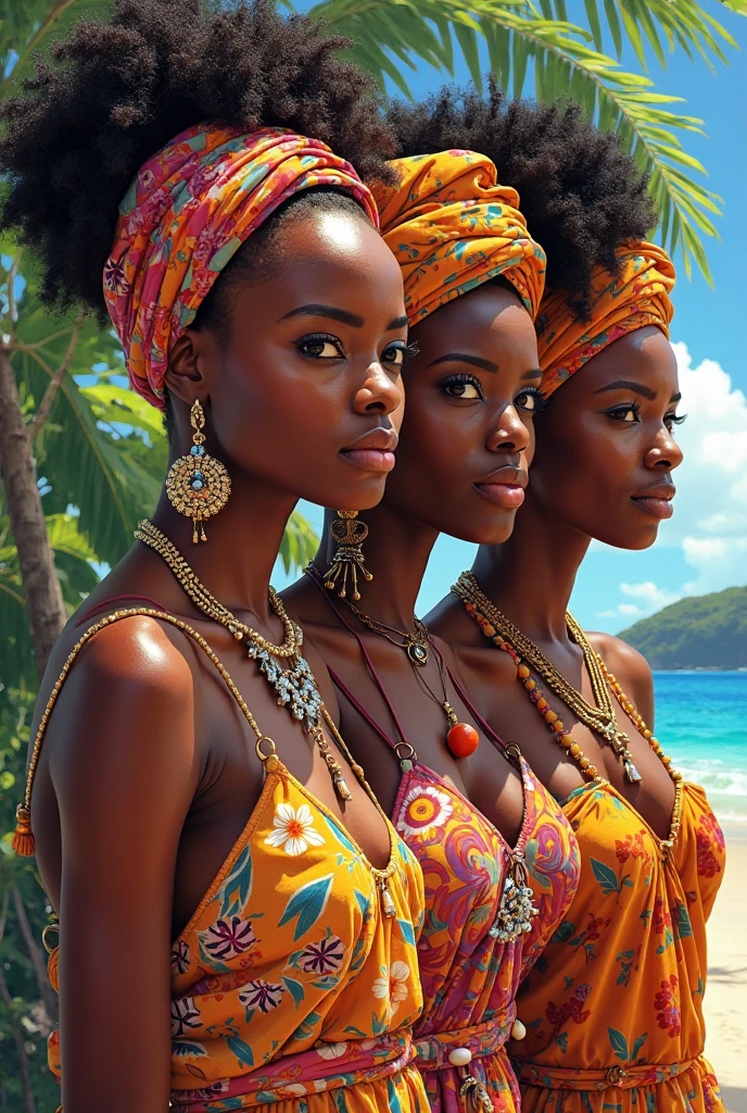 Three beautiful African women on the beach