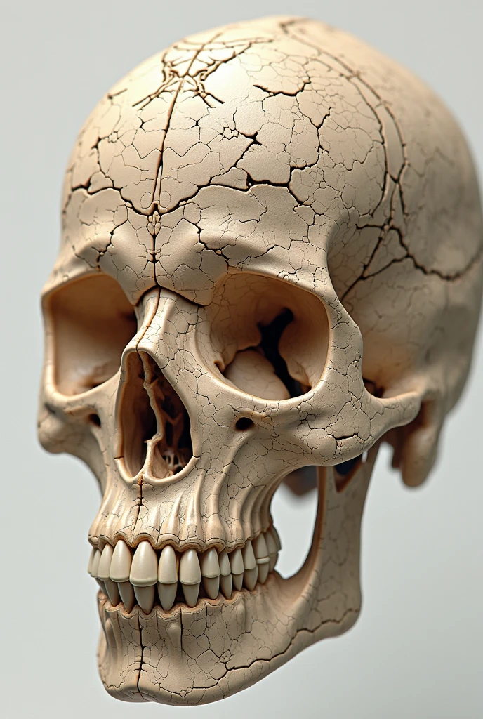 Realistic skull with mechanical elements fixed to the bones