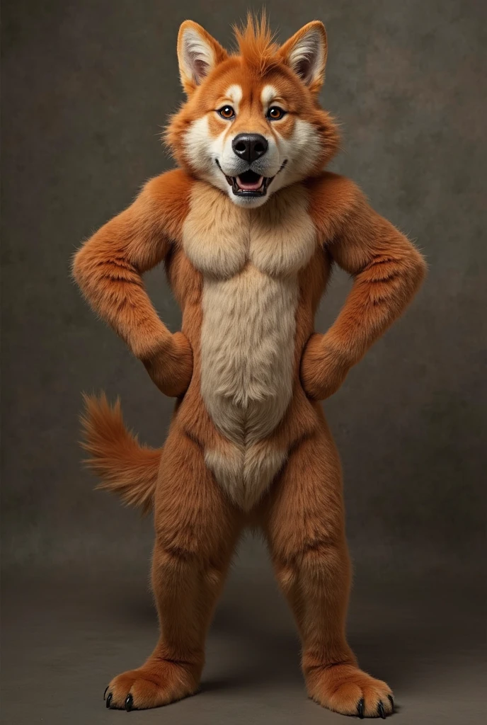 (photorealism), side view, solo male, (tall, realistic fox, red fur), (gagged with large ballgag:1.3), (hands tied behind back:1.3), (erect penis, balls:1.1), (standing in backyard:1.1), bright lighting, (looking at viewer, happy expression, erotic pose:1.1), (best quality, 4k, hdr)