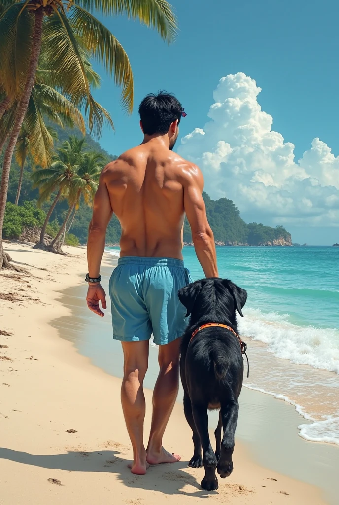 AIBeauty、Show off your whole body、Prompto holding a dog、リアルBeauty、Sunset beach