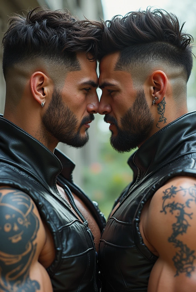 Two men! man in leather and a naval soldier. Wearing a white sailor suit!,, gay art, Finnish style Tom, Finnish Tom, bearded sexy sailor suit triangle thongs, more details, background scattering 1.8 HD 8k real photos! Sex. Chest muscles! Chest hair! ((Monochrome)), ((grayscale)),tattoo. white hair Smoke, movie feeling! Movie lights! Award-winning poster Ambiguous and teasing