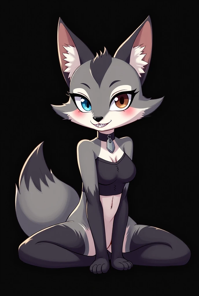 monotone fur, (white fur:1.1), very short cute chibi digitigrade female fennec, slim waist slender figure, short torso, skinny, (thigh gap), beautiful detailed (vivid aqua eyes), [:bright green eyes:20], bedroom eyes, whiskers, blep, long eyelashes, blushing, BREAK (long black hair), (messy hair:1.2), (curly hair:1.1), BREAK (tan sweater), unbuttoned clothing, BREAK (frilly clothing, lace), ((pink bra, pink panties):1.2), (hot pink collar), (hot pink ribbon:1.1), (hair ribbon), hot pink eyeshadow, BREAK silver hoop ear rings, BREAK (black thigh highs, toeless stockings, lace), BREAK naval, (fluffy tail), glistening fur, BREAK laying on back, legs up,  looking up at viewer, spreading legs, BREAK on stage in the spotlight, black background, high angle view, BREAK [by dryadex, by syuro::12], [by v-tal:by himeragoldtail:18], (by trigaroo:1.22), (by toots, by syn-6), by enginetrap, (by fuel /artist/), (by funkybun:0.5), (whisperfoot:0.6), (by kenket:0.8), translucency