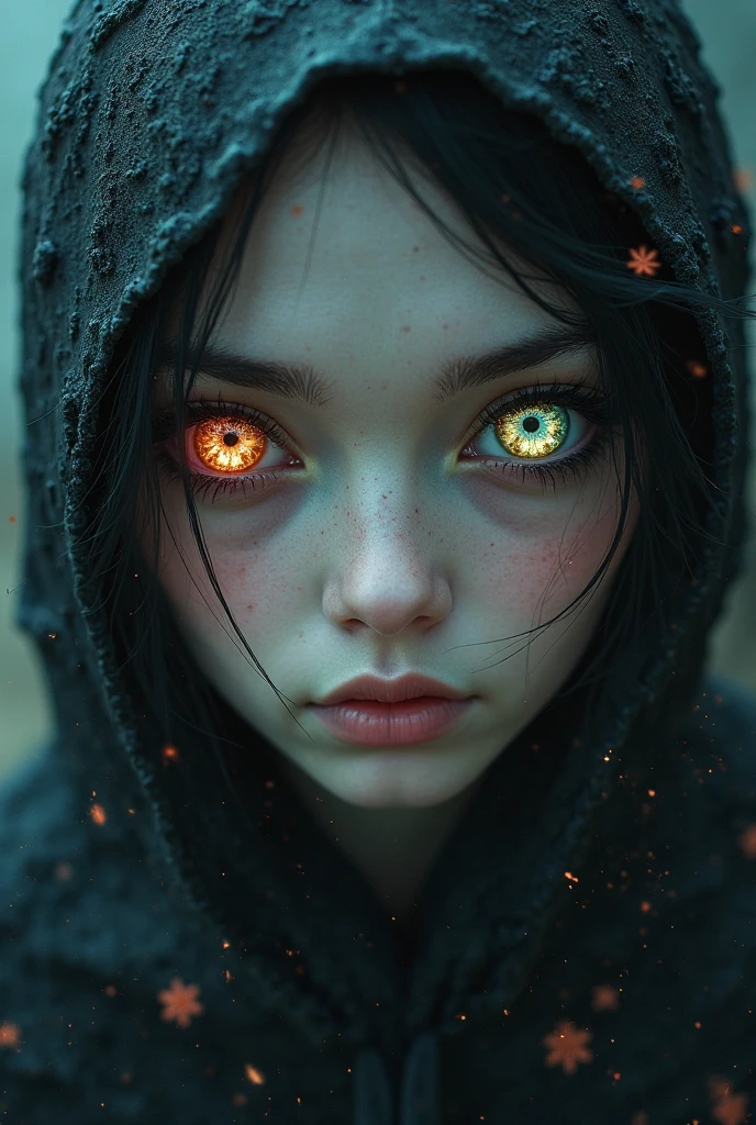 **Ghostly Face:**
   - "A ghostly, ethereal face partially visible through an old, tattered rug or mat. The face is calm and smiling, with a faint, otherworldly glow."