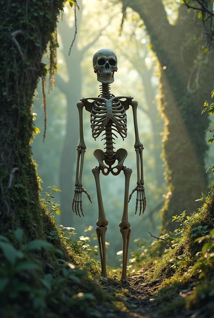 a skeleton showing the middle finger in the jungle
