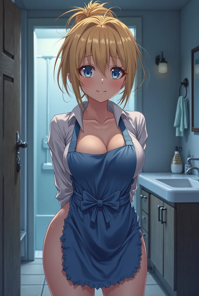(Chica hermosa), (semi desnuda solo con camisa), (en la cocina), (mostrar un poco la ropa interior), (posando)