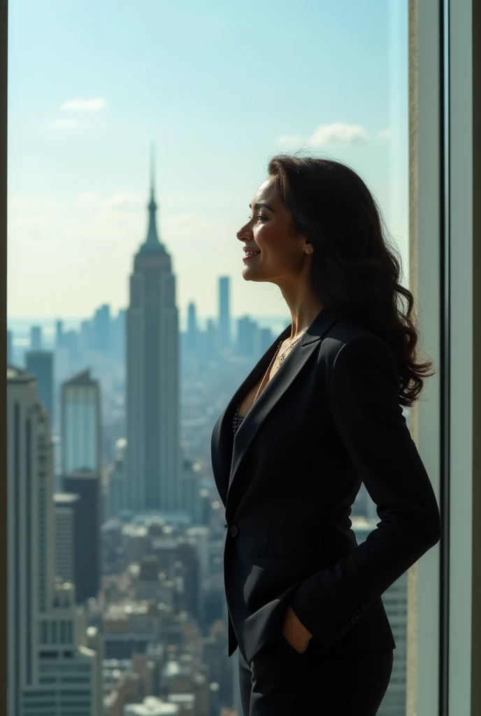 ((masterpiece)) ((high quality)) ((professional)) (photograph portrait) of Loreen powerposing in a suit on top of a skyscraper (half body composition:1.3), <lora:Loreen_vng_v2:1> DSLR Camera, perfect photograph absurdres,